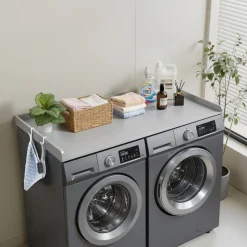 VEVOR Washer Dryer Countertop, 54 x 27.5 in Wooden Washer and Dryer Topper with Edge & 2 Hooks, Water-Resistant Laundry Machine Topper for Laundry Closet Pantry Counter Organization and Storage, Gray