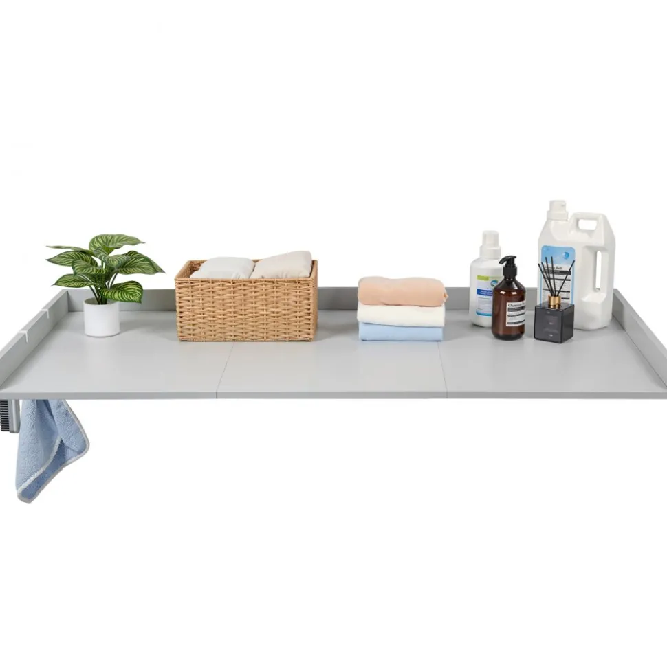 VEVOR Washer Dryer Countertop, 54 x 27.5 in Wooden Washer and Dryer Topper with Edge & 2 Hooks, Water-Resistant Laundry Machine Topper for Laundry Closet Pantry Counter Organization and Storage, Gray