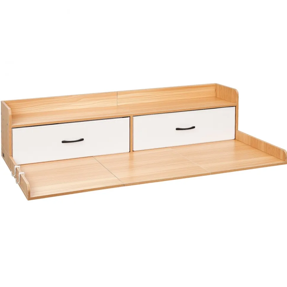 VEVOR Washer Dryer Countertop with Shelf, 54 x 27.5 in Wooden Washer and Dryer Topper with 2 Drawers & 2 Hooks, Laundry Machine Topper for Laundry Closet Pantry Counter Organization and Storage, Brown