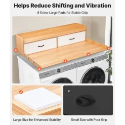 VEVOR Washer Dryer Countertop with Shelf, 54 x 27.5 in Wooden Washer and Dryer Topper with 2 Drawers & 2 Hooks, Laundry Machine Topper for Laundry Closet Pantry Counter Organization and Storage, Brown