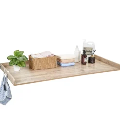 VEVOR Washer Dryer Countertop, 54 x 27.5 in Wooden Washer and Dryer Topper with Edge & 2 Hooks, Water-Resistant Laundry Machine Topper for Laundry Closet Pantry Counter Organization and Storage, Oak