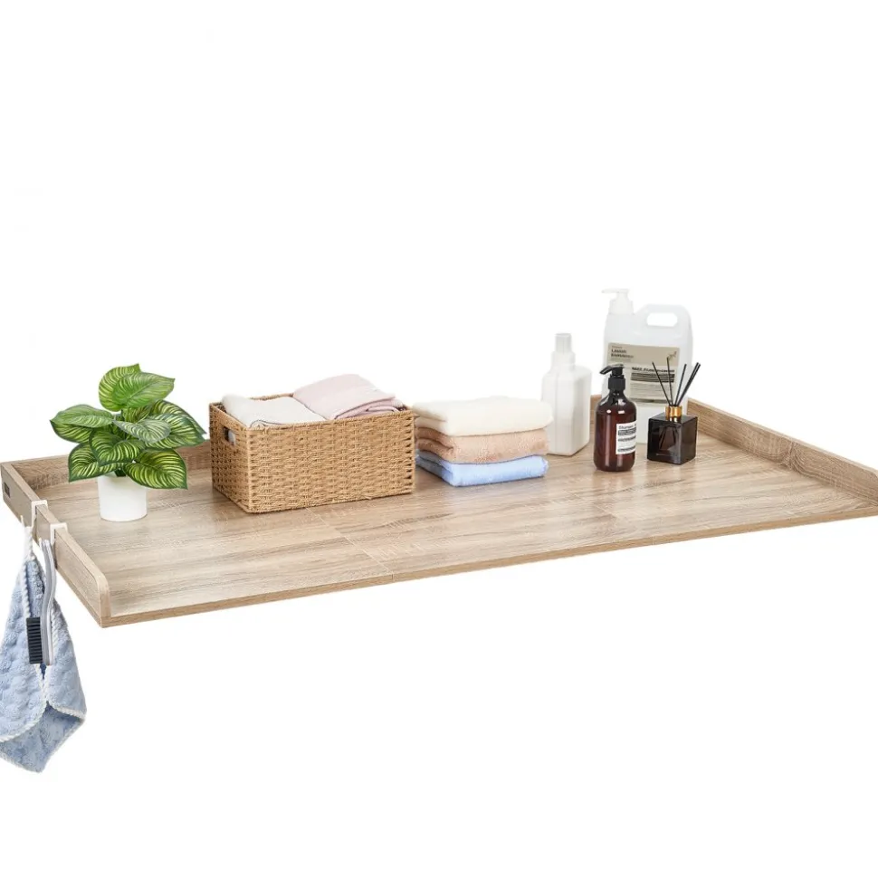 VEVOR Washer Dryer Countertop, 54 x 27.5 in Wooden Washer and Dryer Topper with Edge & 2 Hooks, Water-Resistant Laundry Machine Topper for Laundry Closet Pantry Counter Organization and Storage, Oak