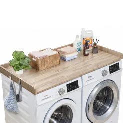 VEVOR Washer Dryer Countertop, 54 x 27.5 in Wooden Washer and Dryer Topper with Edge & 2 Hooks, Water-Resistant Laundry Machine Topper for Laundry Closet Pantry Counter Organization and Storage, Oak