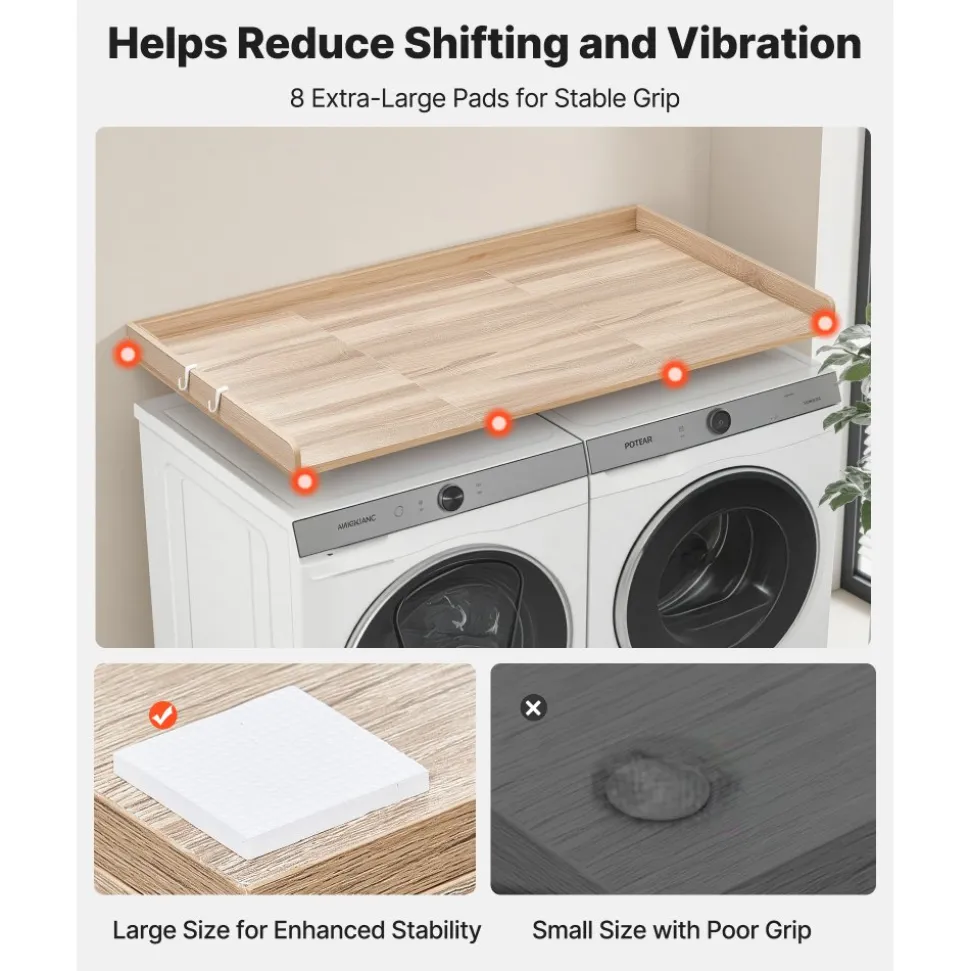 VEVOR Washer Dryer Countertop, 54 x 27.5 in Wooden Washer and Dryer Topper with Edge & 2 Hooks, Water-Resistant Laundry Machine Topper for Laundry Closet Pantry Counter Organization and Storage, Oak