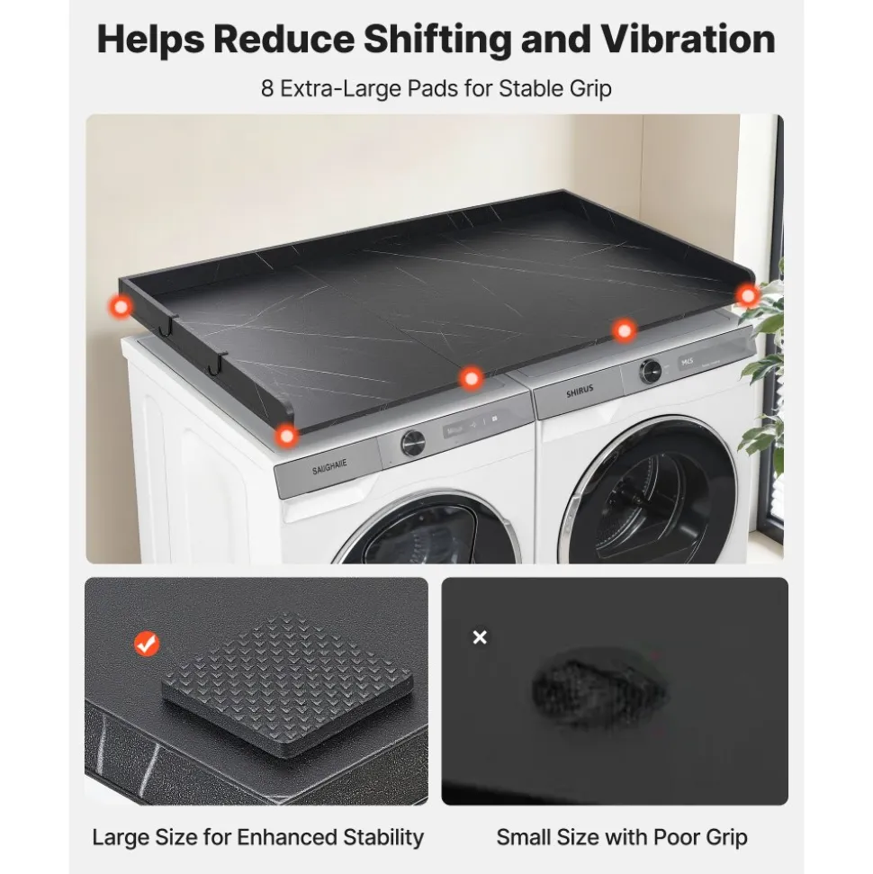 VEVOR Washer Dryer Countertop with 2-Tier Shelf, 54" x 27" Wooden Washer and Dryer Countertop with Anti-Slip Pads, Water-Resistant Laundry Topper Cover for Laundry Room Organization and Storage, White