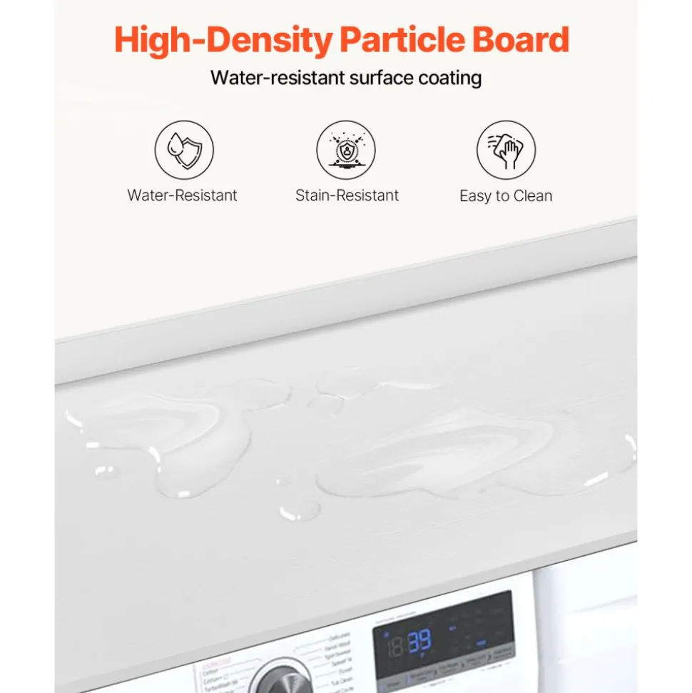 VEVOR Washer Dryer Countertop, 54" x 27" Wooden Washer and Dryer Countertop, Water-Resistant Laundry Machine Topper Cover with Anti-Slip Pads, for Laundry Room Organization and Storage, White