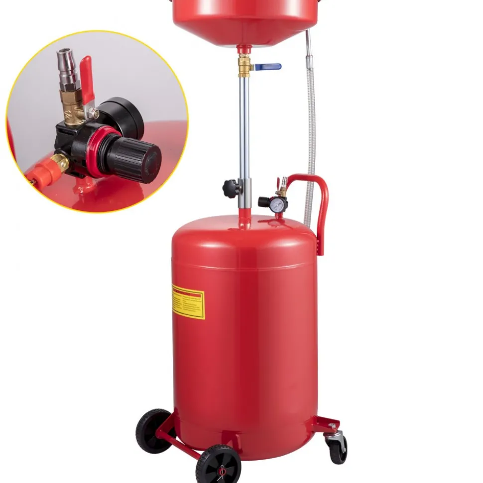 VEVOR Waste Oil Drain Tank 20 Gallon Portable Oil Drain Air Operated Drainer Oil Change, Oil Drain Container, Fluid Fuel Transfer Drainage Adjustable Funnel Height, with Pressure Regulating Valve