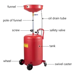 VEVOR Waste Oil Drain Tank 20 Gallon Portable Oil Drain Air Operated Drainer Oil Change, Oil Drain Container, Fluid Fuel Transfer Drainage Adjustable Funnel Height, with Pressure Regulating Valve