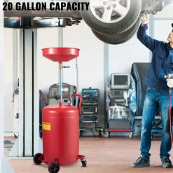 VEVOR Waste Oil Drain Tank 20 Gallon Portable Oil Drain Air Operated Drainer Oil Change, Oil Drain Container, Fluid Fuel Transfer Drainage Adjustable Funnel Height, with Pressure Regulating Valve