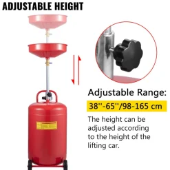 VEVOR Waste Oil Drain Tank 20 Gallon Portable Oil Drain Air Operated Drainer Oil Change, Oil Drain Container, Fluid Fuel Transfer Drainage Adjustable Funnel Height, with Pressure Regulating Valve