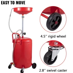 VEVOR Waste Oil Drain Tank 20 Gallon Portable Oil Drain Air Operated Drainer Oil Change, Oil Drain Container, Fluid Fuel Transfer Drainage Adjustable Funnel Height, with Wheel for Easy Oil Removal