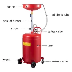 VEVOR Waste Oil Drain Tank 20 Gallon Portable Oil Drain Air Operated Drainer Oil Change, Oil Drain Container, Fluid Fuel Transfer Drainage Adjustable Funnel Height, with Wheel for Easy Oil Removal
