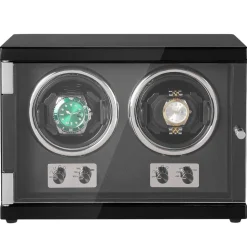 VEVOR Watch Winder, Dual Watch Winder for Men's and Women's Automatic Watch, with 2 Super Quiet Japanese Mabuchi Motors, Blue LED Light and Adapter, High-Density Board Shell and Black PU
