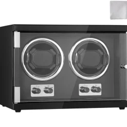 VEVOR Watch Winder, Dual Watch Winder for Men's and Women's Automatic Watch, with 2 Super Quiet Japanese Mabuchi Motors, Blue LED Light and Adapter, High-Density Board Shell and Black PU