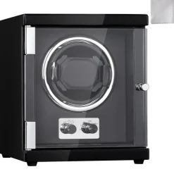VEVOR Watch Winder, Single Watch Winder for Men's and Women's Automatic Watch, with Super Quiet Japanese Mabuchi Motor, Blue LED Light and Adapter, High-Density Board Shell and Black PU