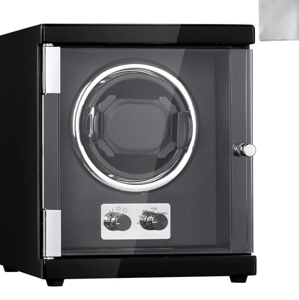 VEVOR Watch Winder, Single Watch Winder for Men's and Women's Automatic Watch, with Super Quiet Japanese Mabuchi Motor, Blue LED Light and Adapter, High-Density Board Shell and Black PU