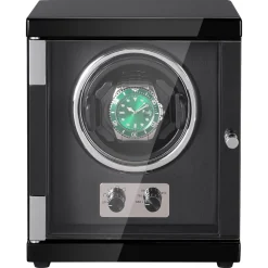 VEVOR Watch Winder, Single Watch Winder for Men's and Women's Automatic Watch, with Super Quiet Japanese Mabuchi Motor, Blue LED Light and Adapter, High-Density Board Shell and Black PU