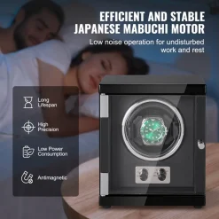 VEVOR Watch Winder, Single Watch Winder for Men's and Women's Automatic Watch, with Super Quiet Japanese Mabuchi Motor, Blue LED Light and Adapter, High-Density Board Shell and Black PU