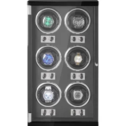 VEVOR Watch Winder, Watch Winder for 6 Men's and Women's Automatic Watches, with 6 Super Quiet Japanese Mabuchi Motors, Blue LED Light and Adapter, High-Density Board Shell and Black PU