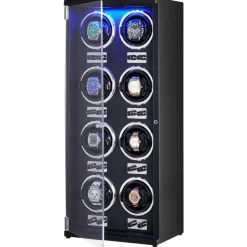 VEVOR Watch Winder, Watch Winder for 8 Men's and Women's Automatic Watches, with 8 Super Quiet Japanese Mabuchi Motors, Blue LED Light and Adapter, High-Density Board Shell and Black PU