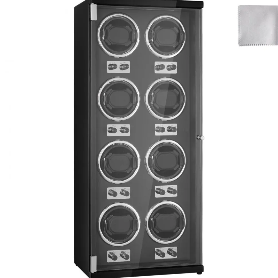 VEVOR Watch Winder, Watch Winder for 8 Men's and Women's Automatic Watches, with 8 Super Quiet Japanese Mabuchi Motors, Blue LED Light and Adapter, High-Density Board Shell and Black PU