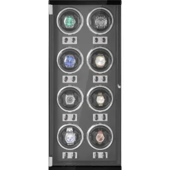 VEVOR Watch Winder, Watch Winder for 8 Men's and Women's Automatic Watches, with 8 Super Quiet Japanese Mabuchi Motors, Blue LED Light and Adapter, High-Density Board Shell and Black PU