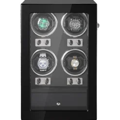 VEVOR Watch Winder, Watch Winder for 4 Men's and Women's Automatic Watches, with 4 Super Quiet Japanese Mabuchi Motors, Blue LED Light and Adapter, High-Density Board Shell and Black PU