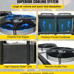 VEVOR Water Chiller 15Ton, Capacity Industrial Chiller 15Hp, Air-Cooled Water Chiller, Finned Condenser, with Micro-Computer Control, Stainless Steel Water Tank Chiller Machine for Cooling Water