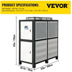 VEVOR Water Chiller 15Ton, Capacity Industrial Chiller 15Hp, Air-Cooled Water Chiller, Finned Condenser, with Micro-Computer Control, Stainless Steel Water Tank Chiller Machine for Cooling Water