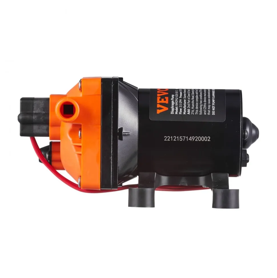 VEVOR Water Diaphragm Pump, 12V DC, 3.5 GPM Flow, 55 PSI Rated Pressure (40-80 PSI Adjustable), 1/2" MNPT Self Priming Sprayer Pump with Pressure Switch for RV Camper Marine Boat Lawn, FCC Certified