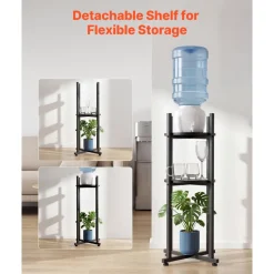 VEVOR Water Dispenser Stand, 2 Tiers Water Jug Holder for 1 Bottle, Heavy Duty Jug Rack Organizer with Detachable Storage Shelf, Cross-Shaped Stable Base, for Kitchen, Office, Living Room, Black