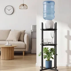 VEVOR Water Dispenser Stand, 2 Tiers Water Jug Holder for 1 Bottle, Heavy Duty Jug Rack Organizer with Detachable Storage Shelf, Cross-Shaped Stable Base, for Kitchen, Office, Living Room, Black