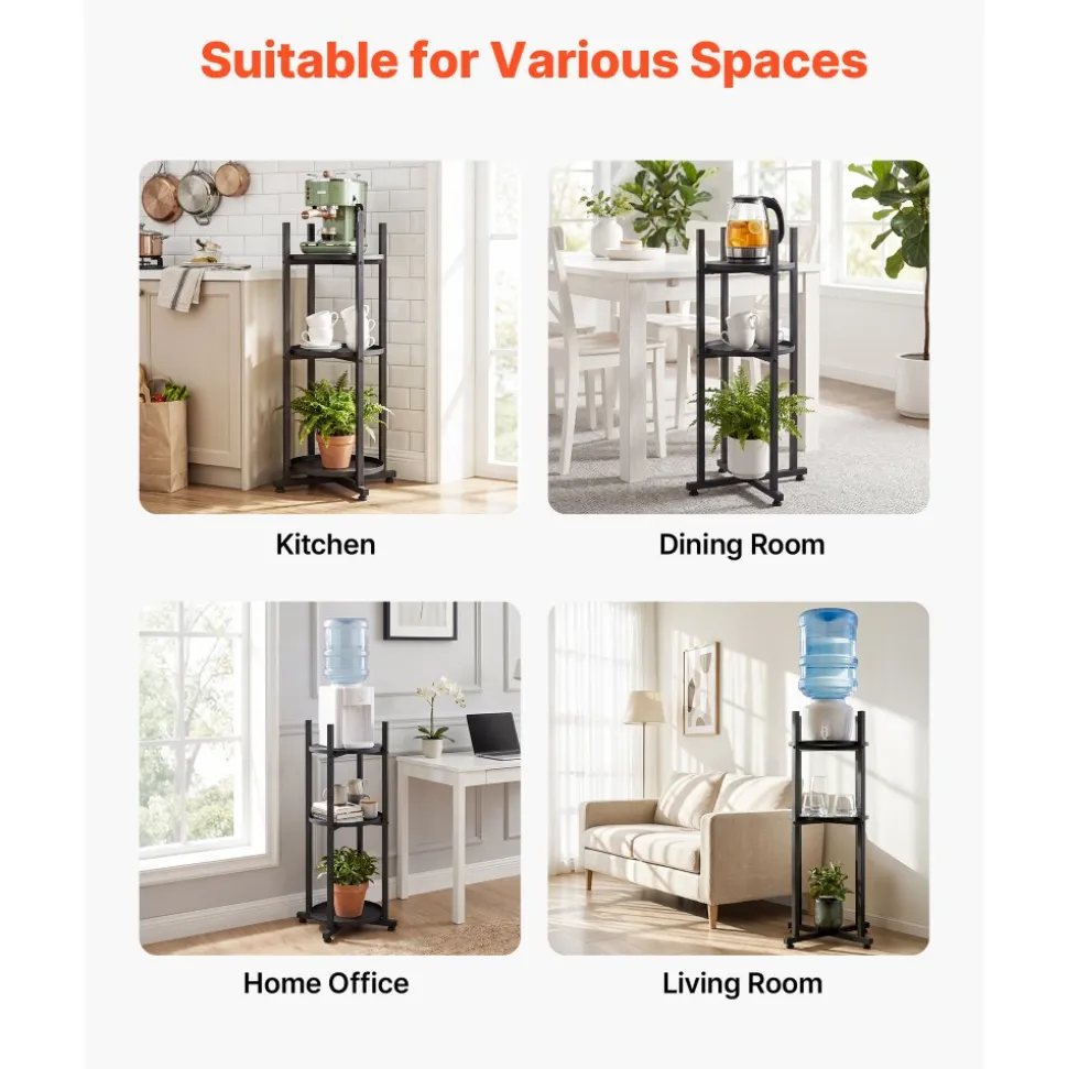 VEVOR Water Dispenser Stand, 2 Tiers Water Jug Holder for 1 Bottle, Heavy Duty Jug Rack Organizer with Detachable Storage Shelf, Cross-Shaped Stable Base, for Kitchen, Office, Living Room, Black