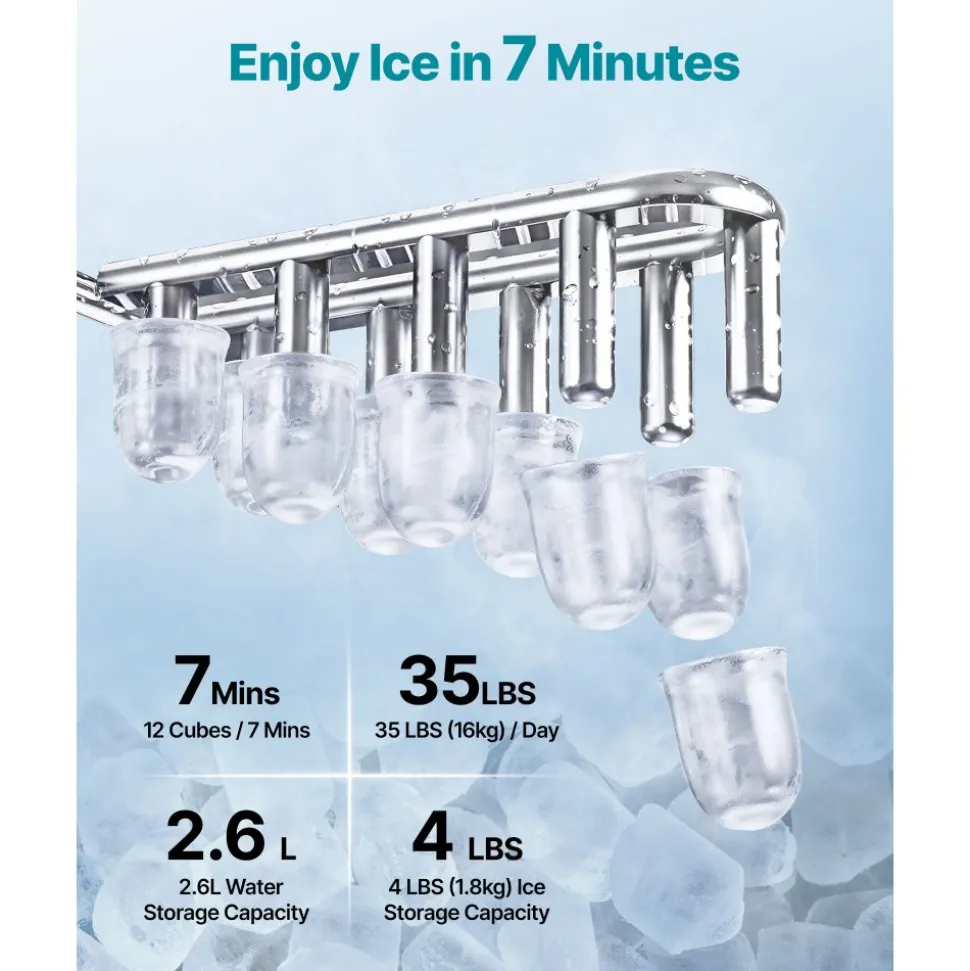 VEVOR Water Dispenser with Ice Maker, 3-in-1 Countertop Water Dispenser, 35 LBS/24H, 12 Cubes/7 Min Fast Ice Making with 4 LBS Storage, Bullet/Crushed Ices & Cold-Water, for Home, Kitchen, Party