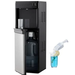 VEVOR Water Dispenser with Ice Maker, 3-in-1 Floor-Standing Water Dispenser, 33 LBS/24H, 9 Cubes/7 Min Fast Ice Making with 1.3 LBS Storage, Bullet Ice-Cubes & Cold-Water, for Home, Kitchen, Party