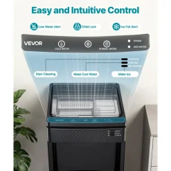 VEVOR Water Dispenser with Ice Maker, 3-in-1 Floor-Standing Water Dispenser, 33 LBS/24H, 9 Cubes/7 Min Fast Ice Making with 1.3 LBS Storage, Bullet Ice-Cubes & Cold-Water, for Home, Kitchen, Party
