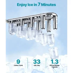 VEVOR Water Dispenser with Ice Maker, 3-in-1 Floor-Standing Water Dispenser, 33 LBS/24H, 9 Cubes/7 Min Fast Ice Making with 1.3 LBS Storage, Bullet Ice-Cubes & Cold-Water, for Home, Kitchen, Party