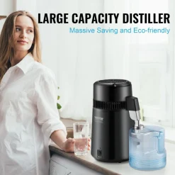 VEVOR Water Distiller, 4L 1.05 Gallon Pure Water Purifier Filter For Home Countertop, 750W Distilled Water Maker, Stainless Steel Interior Distiller Water Making Machine to Make Clean Water, Black
