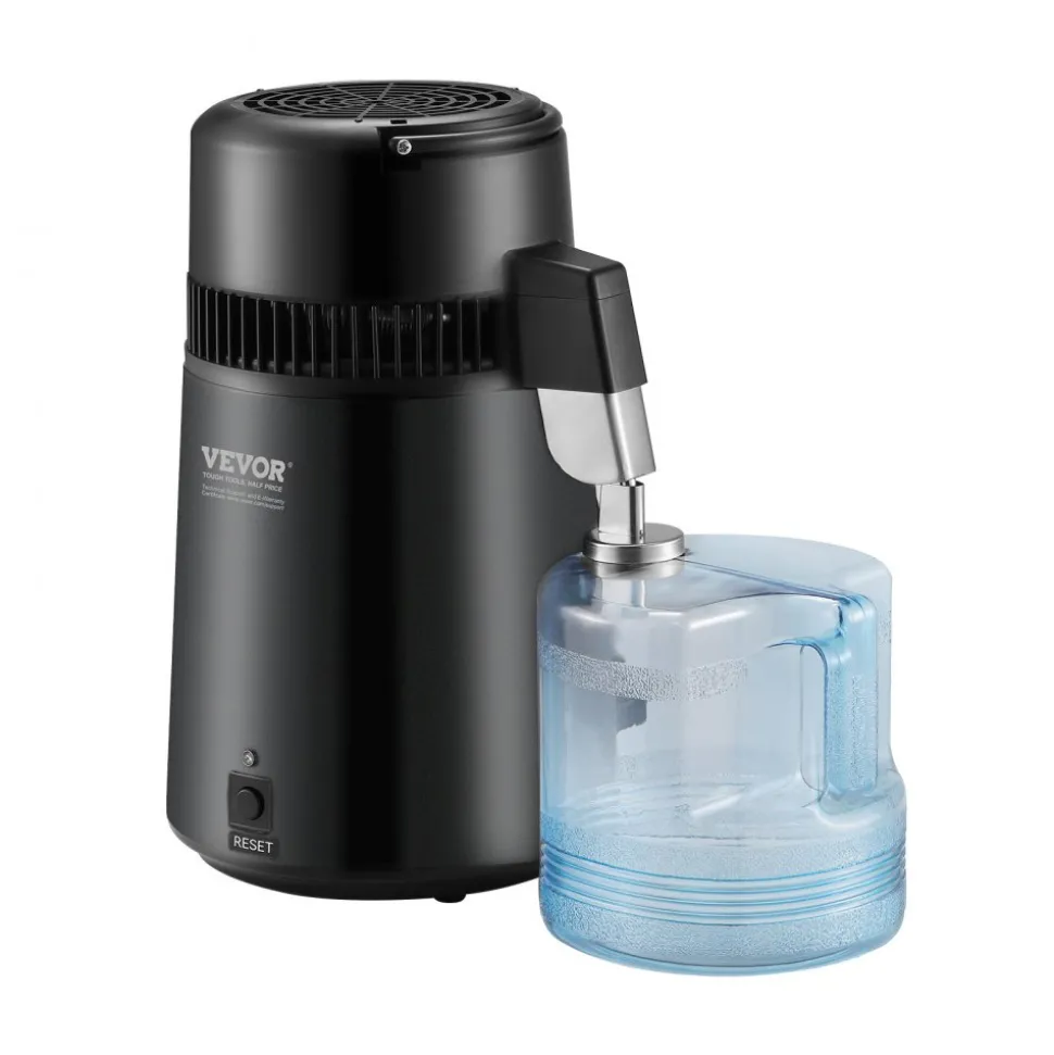 VEVOR Water Distiller, 4L 1.1 Gallon Pure Water Purifier Filter For Home Table Countertop, 750W Distilled Maker with Glass Pot, Stainless Steel Interior Drinking Machine to Make Clean Waters, Grey