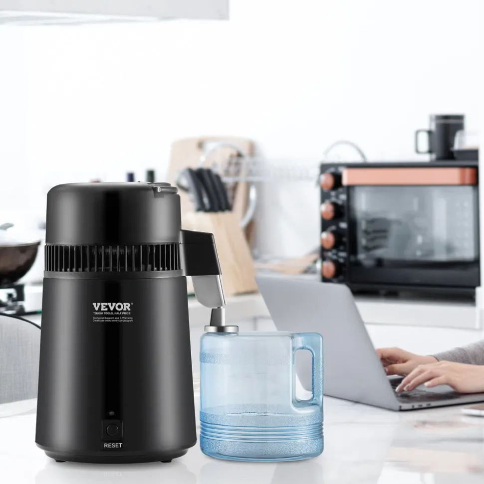 VEVOR Water Distiller, 4L 1.1 Gallon Pure Water Purifier Filter For Home Table Countertop, 750W Distilled Maker with Glass Pot, Stainless Steel Interior Drinking Machine to Make Clean Waters, Grey