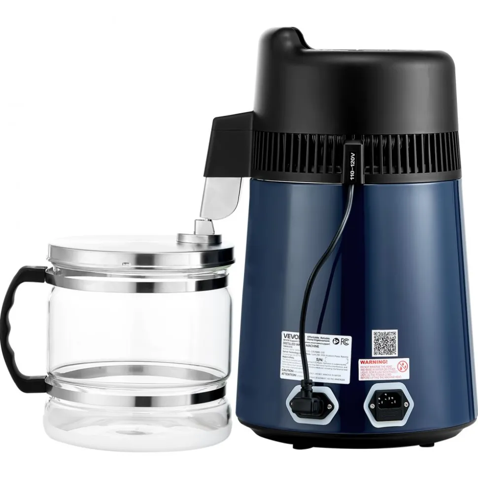 VEVOR Water Distiller, 4L 1.1 Gallon Pure Water Purifier Filter For Home Table Countertop, 1750W Distilled Maker with Glass Pot, Stainless Steel Interior Drinking Machine to Make Clean Waters, Grey