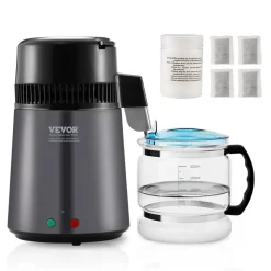 VEVOR Water Distiller, 4L 1.05 Gallon Pure Water Purifier Filter For Home Countertop, 750W Distilled Water Maker, Stainless Steel Interior Distiller Water Making Machine to Make Clean Water, Gray
