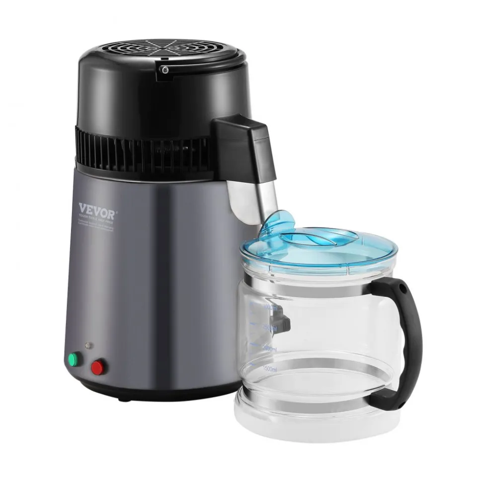 VEVOR Water Distiller, 4L 1.05 Gallon Pure Water Purifier Filter For Home Countertop, 750W Distilled Water Maker, Stainless Steel Interior Distiller Water Making Machine to Make Clean Water, Gray