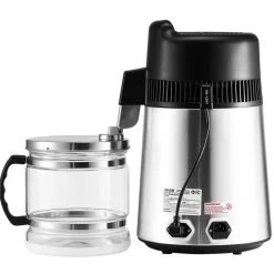 VEVOR Water Distiller, 6L 1.6 Gallon Larger Pure Water Purifier Filter For Home Table Countertop, 900W Glass Pot Distilled Maker, Stainless Steel Interior Drinking Machine to Make Clean Waters, Silver