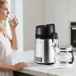VEVOR Water Distiller, 6L 1.6 Gallon Larger Pure Water Purifier Filter For Home Table Countertop, 900W Glass Pot Distilled Maker, Stainless Steel Interior Drinking Machine to Make Clean Waters, Silver