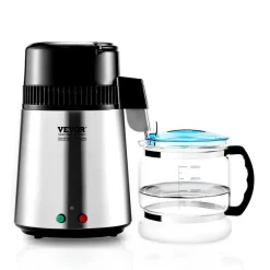 VEVOR Water Distiller, 4L 1.05 Gallon Pure Water Purifier Filter For Home Countertop, 750W Distilled Water Maker, Stainless Steel Interior Distiller Water Making Machine to Make Clean Water, Silvery