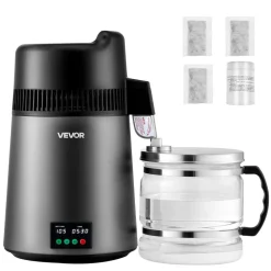 VEVOR Water Distiller, 6L 1.6 Gallon Larger Pure Water Purifier Filter For Home Table Countertop, 900W Glass Pot Distilled Maker, Stainless Steel Interior Drinking Machine to Make Clean Waters