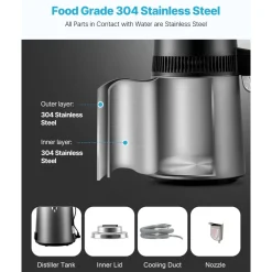 VEVOR Water Distiller, 6L 1.6 Gallon Larger Pure Water Purifier Filter For Home Table Countertop, 900W Glass Pot Distilled Maker, Stainless Steel Interior Drinking Machine to Make Clean Waters