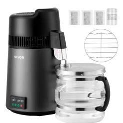 VEVOR Water Distiller, 6L 1.6 Gallon Larger Pure Water Purifier Filter For Home Table Countertop, 900W Glass Pot Distilled Maker, Stainless Steel Interior Drinking Machine to Make Clean Waters