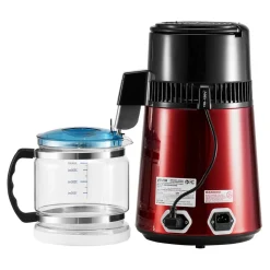 VEVOR Water Distiller, 4L 1.1 Gallon Pure Water Purifier Filter For Home Table Countertop, 1750W Distilled Maker with Glass Pot, Stainless Steel Interior Drinking Machine to Make Clean Waters, Red